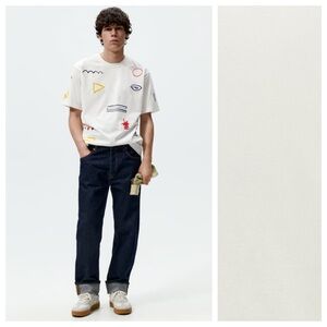 NWT. Zara Man White Abstract Print T-Shirt. Size M.